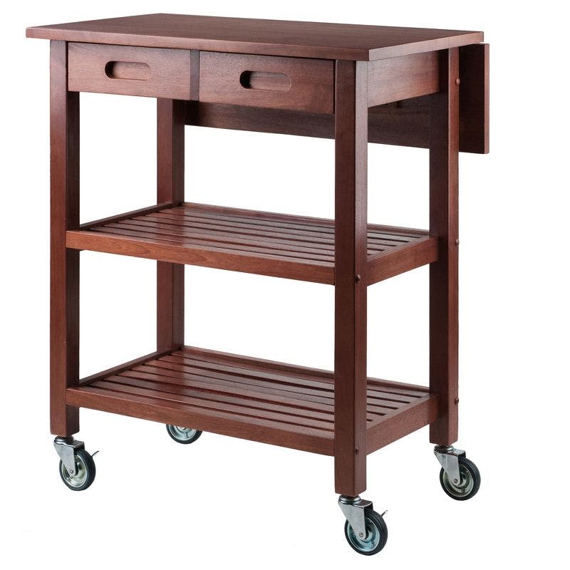 Transitional Walnut Kitchen Cart with Drop Leaf and Storage