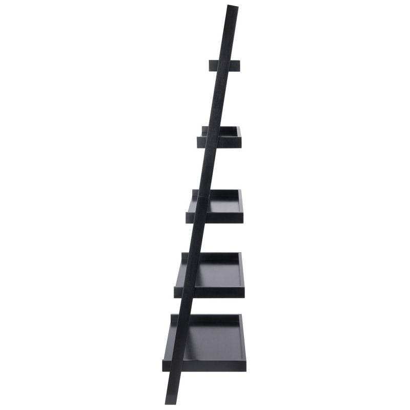 Industrial Black Wood 5-Tier Leaning Ladder Shelf