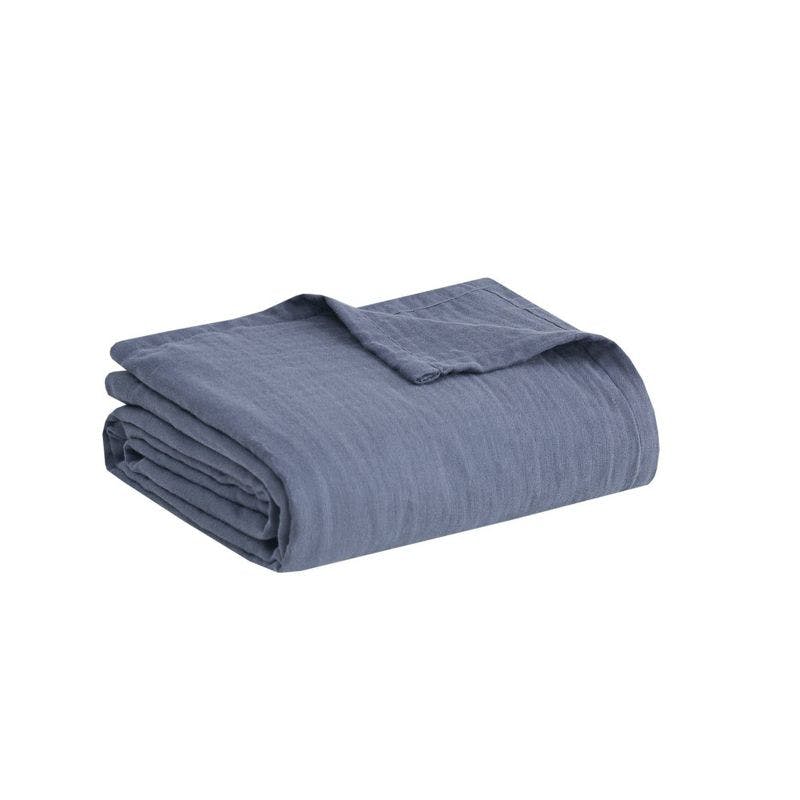 Casual Blue Cotton Gauze Full/Queen Cozy Lightweight Blanket