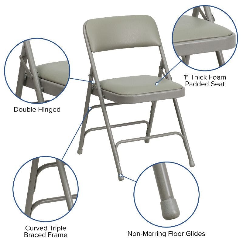 Sleek Gray Vinyl and Metal Armless Folding Chair Set