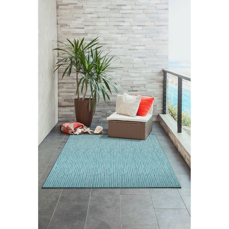 Aqua Stripe Easy-Care Rectangular Indoor/Outdoor Rug 3'9" x 5'7"
