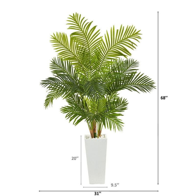 Vibrant Summer 74" Outdoor Hawaii Palm Artificial Tree in White Planter