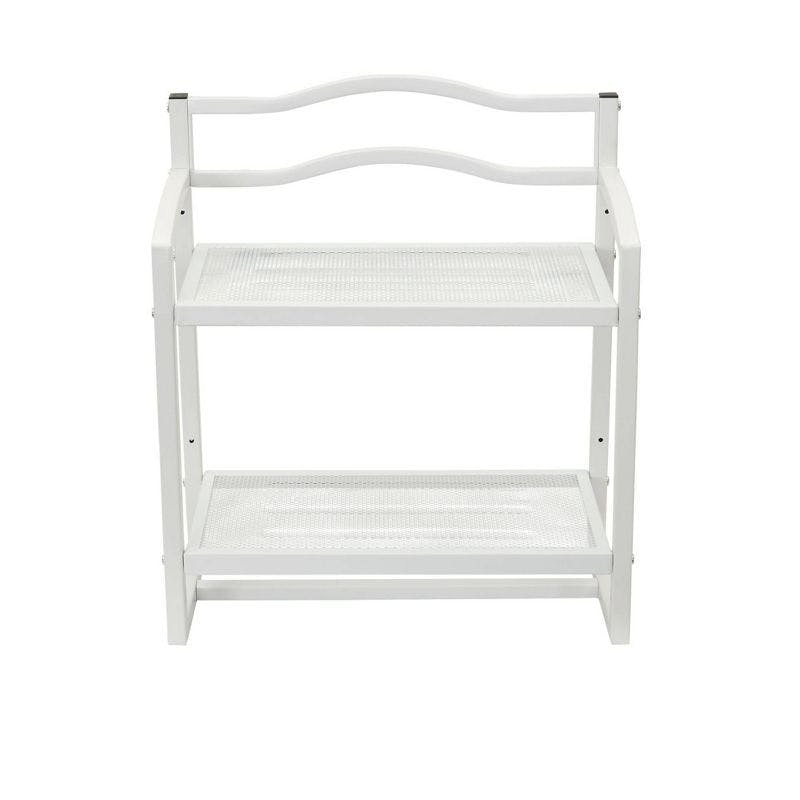 Elegant White Metal Mesh 2-Tier Wall Storage Shelf with Towel Bar