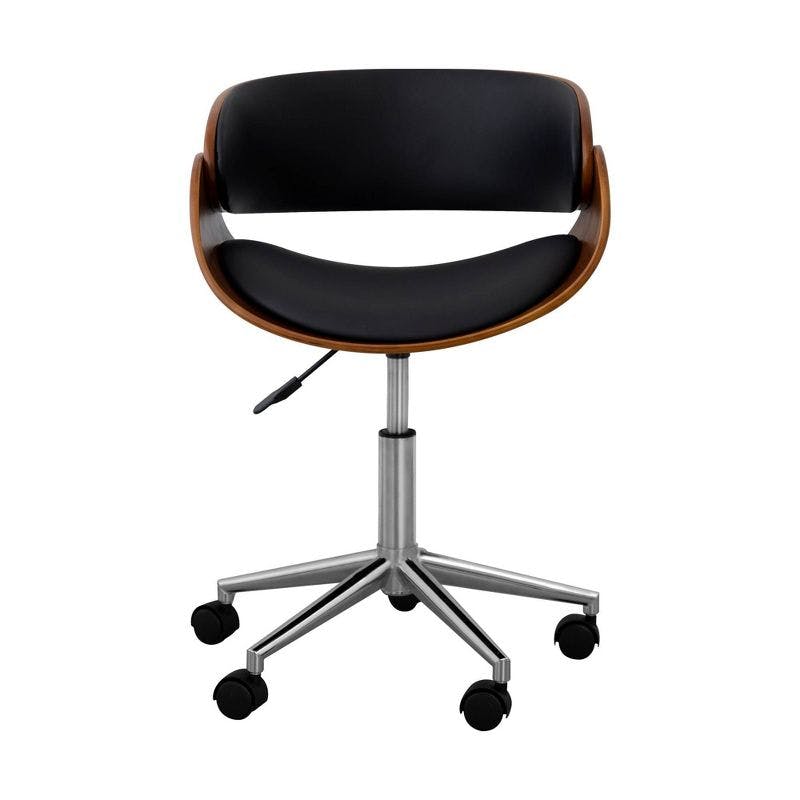 Ergonomic Faux Leather Swivel Task Chair with Lumbar Support - Black/Walnut