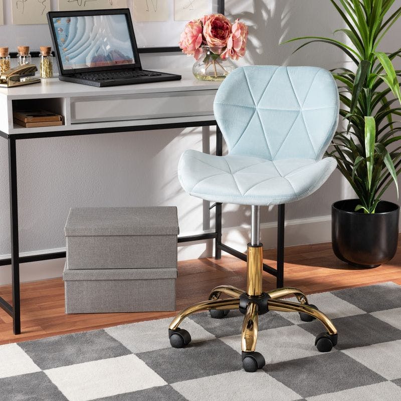Savara Aqua Velvet and Gold Metal Adjustable Task Chair