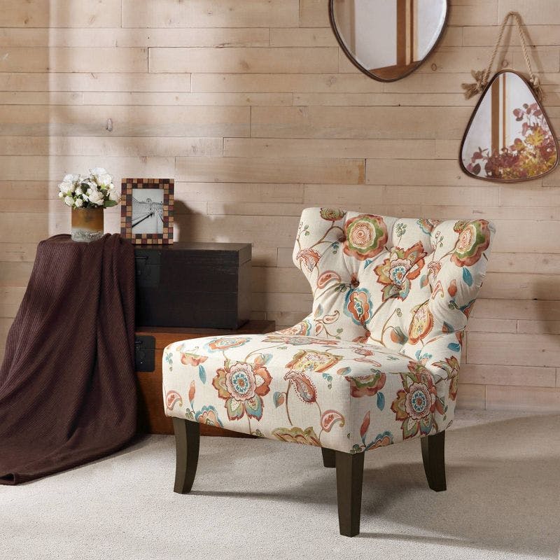 Chic Modern Flair Orange Multi Slipper Accent Chair with Wood Legs