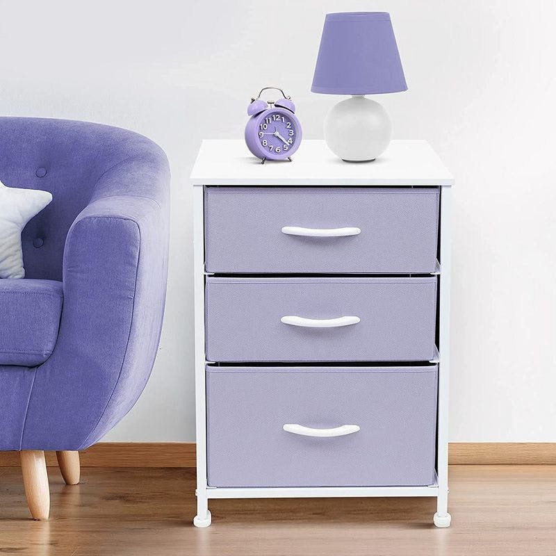 Sorbus Pastel Purple 3-Drawer Nightstand with Steel Frame and Wood Top