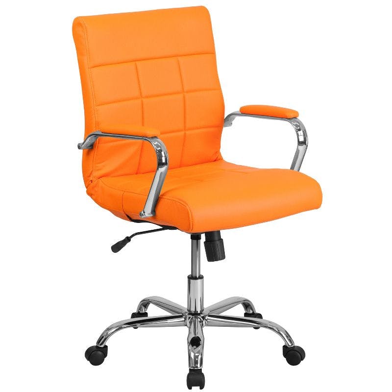 Vivian Mid-Back Orange Vinyl Executive Swivel Chair with Chrome Base