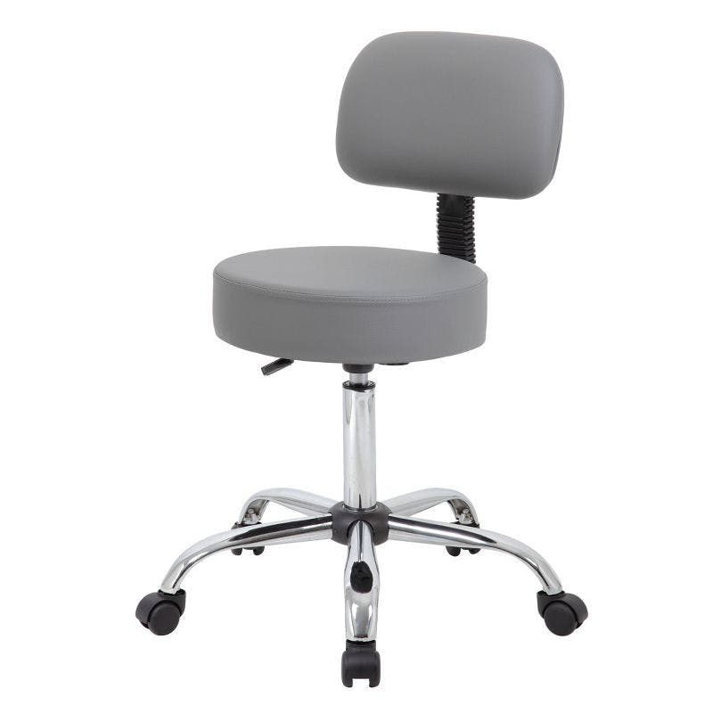 Adjustable Chrome-Finish Gray Medical Swivel Stool with Back Support