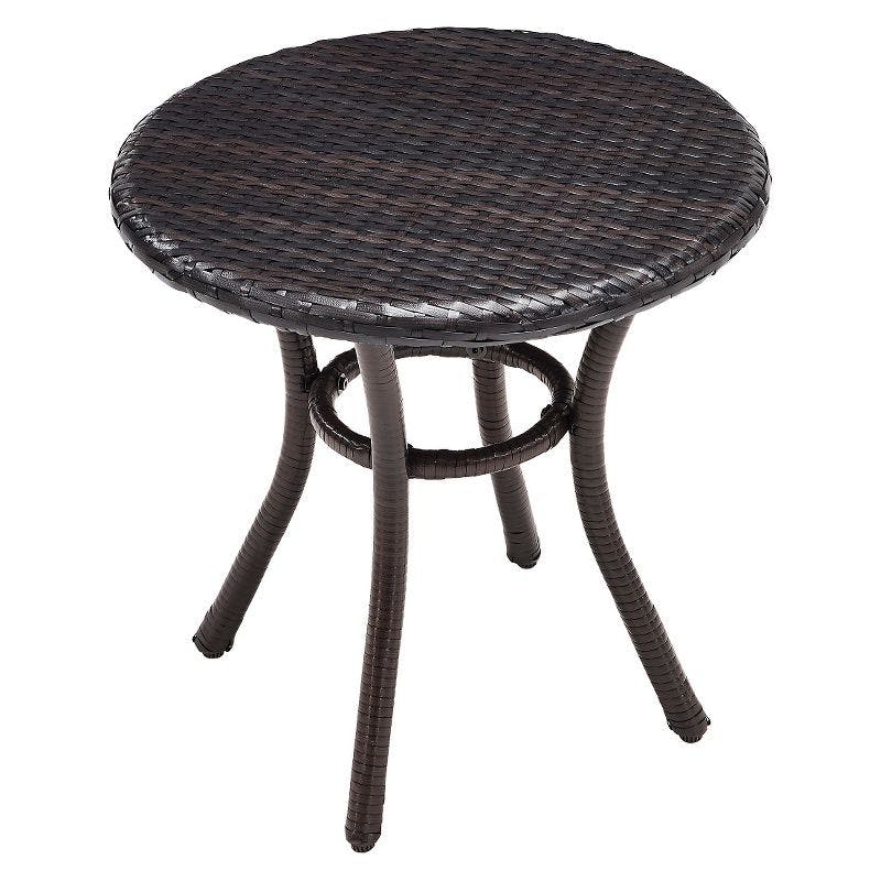 Palm Harbor Handwoven Brown Wicker Outdoor Round Side Table