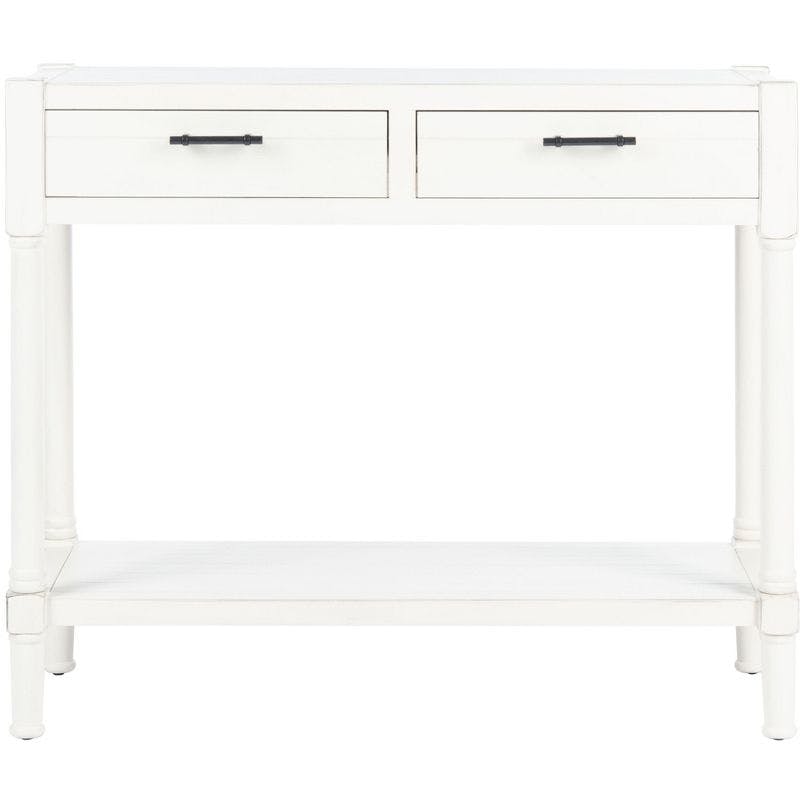 Elegant Distressed White Wood & Metal Console Table with Storage