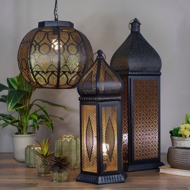 Edison 32.9'' Moroccan-Inspired Black and Gold Lantern Floor Lamp