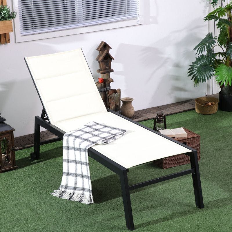 Beachside Bliss Cream White Armless Chaise Lounger with Wheels