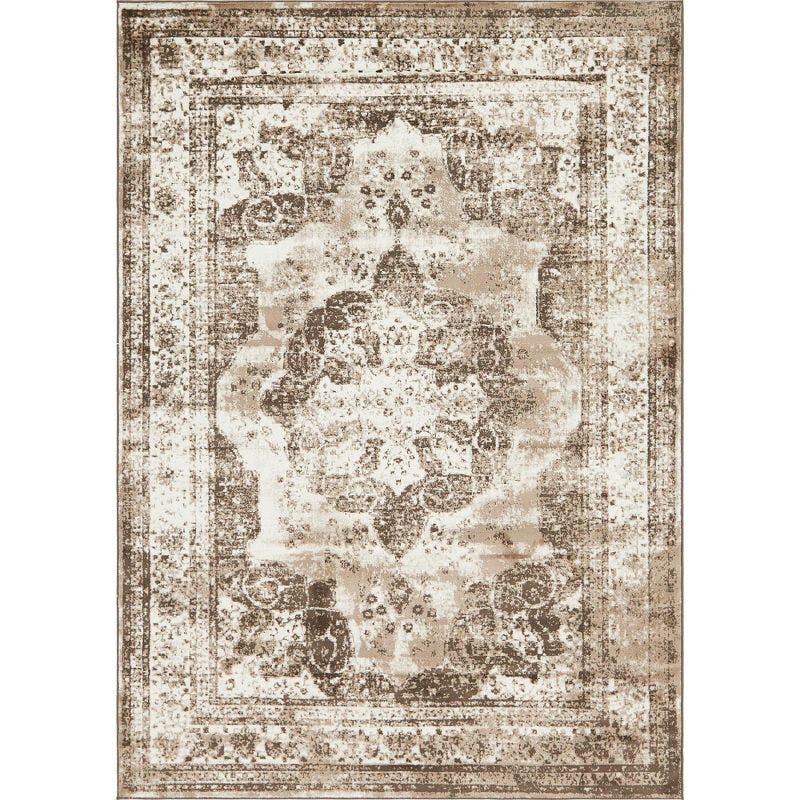 Reversible Easy-Care Dark and Light Brown Synthetic Area Rug