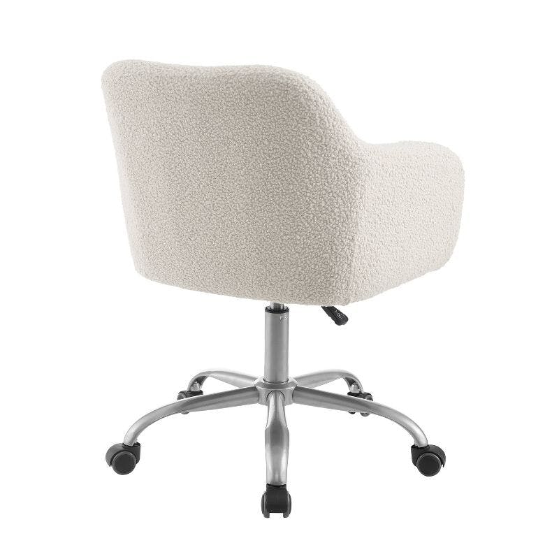 Contemporary Sherpa Swivel Office Chair in White