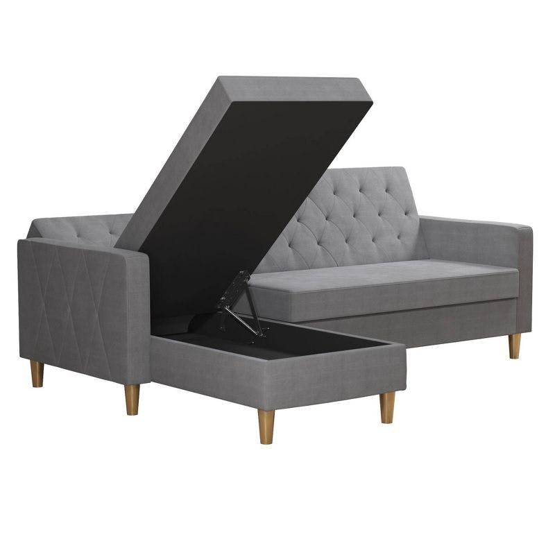 Elegant Gray Velvet Sleeper Sectional with Tufted Design and Storage