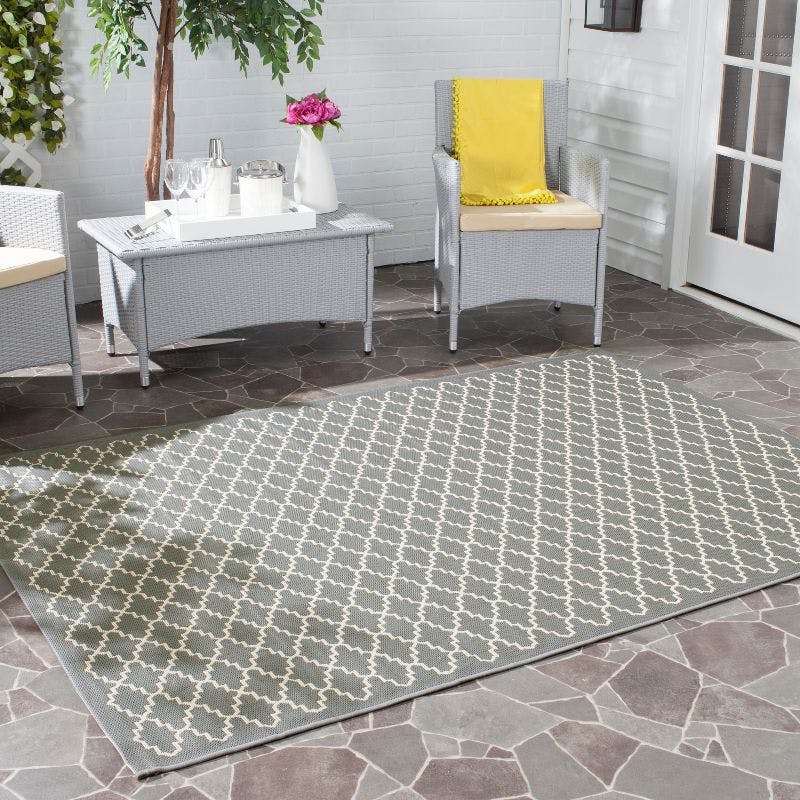 Anthracite & Beige Synthetic 5'3" Square Indoor/Outdoor Rug
