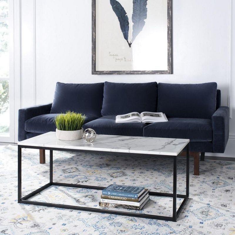 Transitional White and Grey Marble Rectangular Coffee Table
