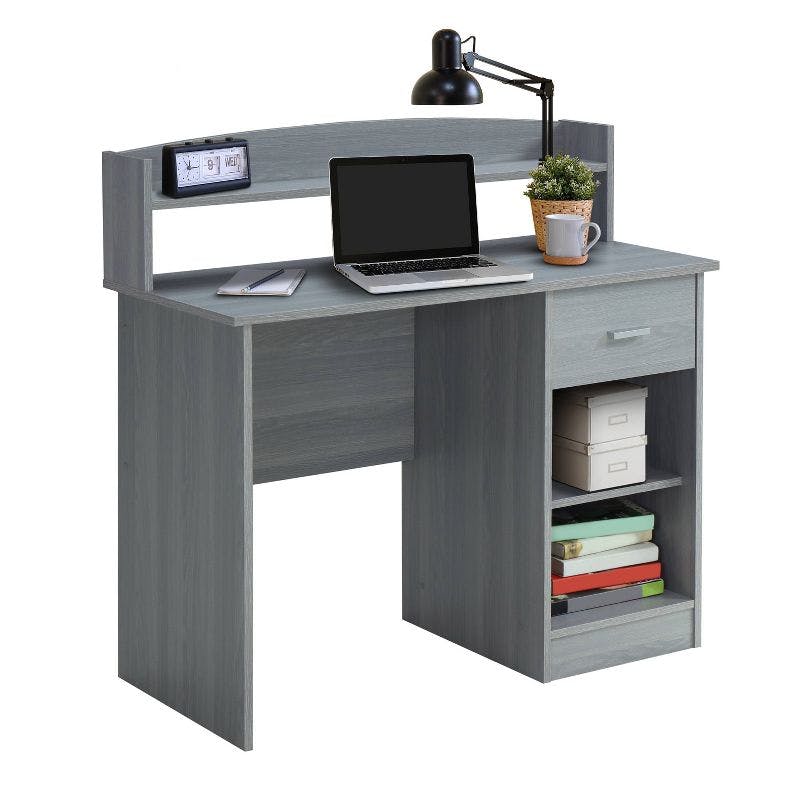 Modern Gray Heavy-duty MDF Office Desk with Hutch and Drawer