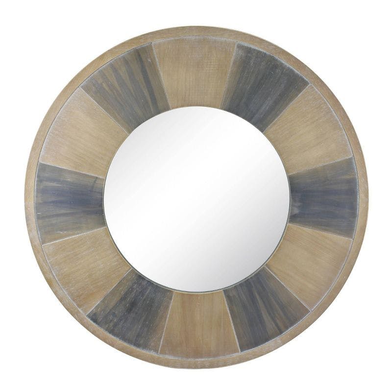 Rustic Round Two-Tone Wood Wall Mirror 30"