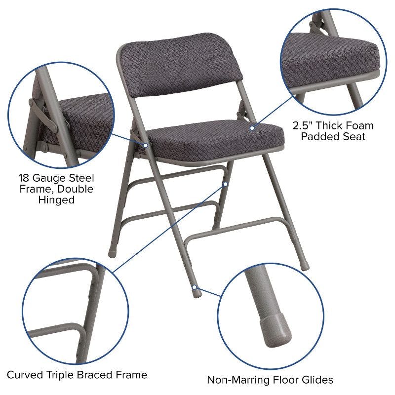 Ultra-Padded Gray Fabric Metal Folding Chair Set