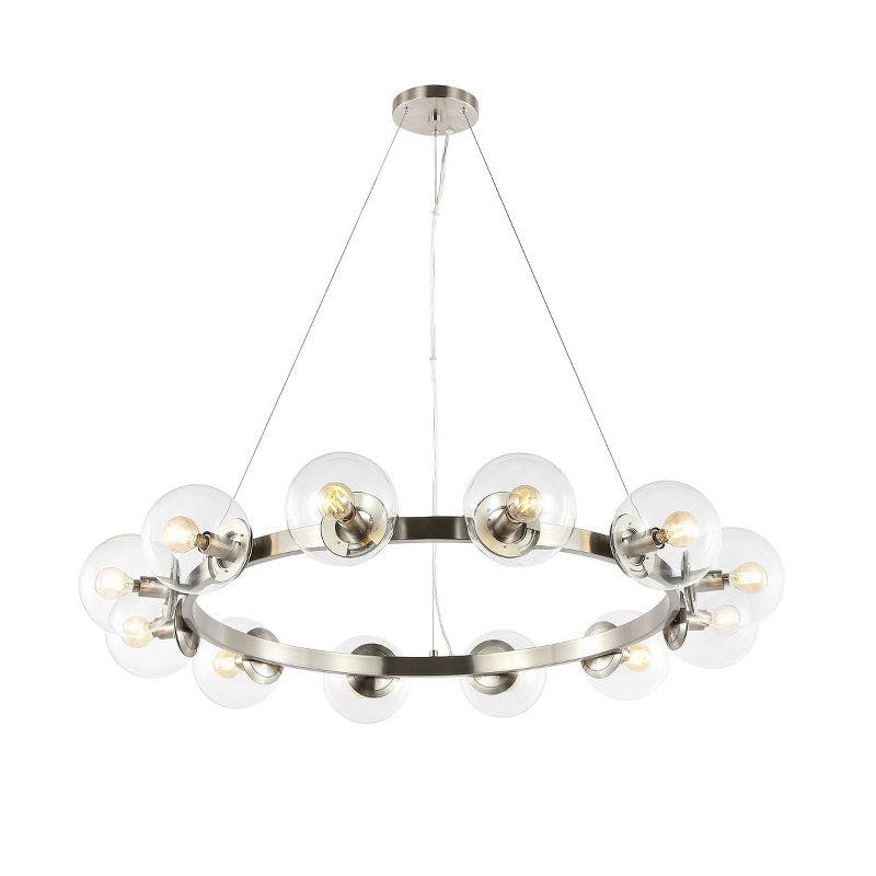 Elegant Nickel and Crystal 38" Chandelier with Glass Orbs