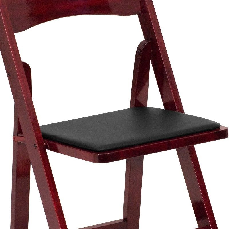 Elegant Mahogany Wood Folding Chair with Vinyl Padded Seat