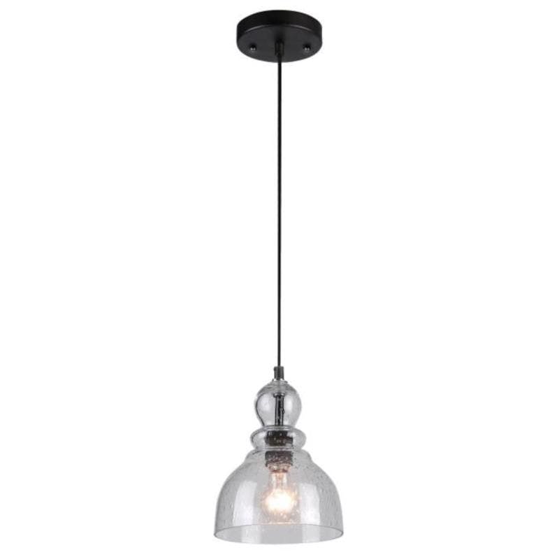 Fiona Vintage-Inspired Mini Pendant Light in Oil Rubbed Bronze with Hand-Blown Seeded Glass