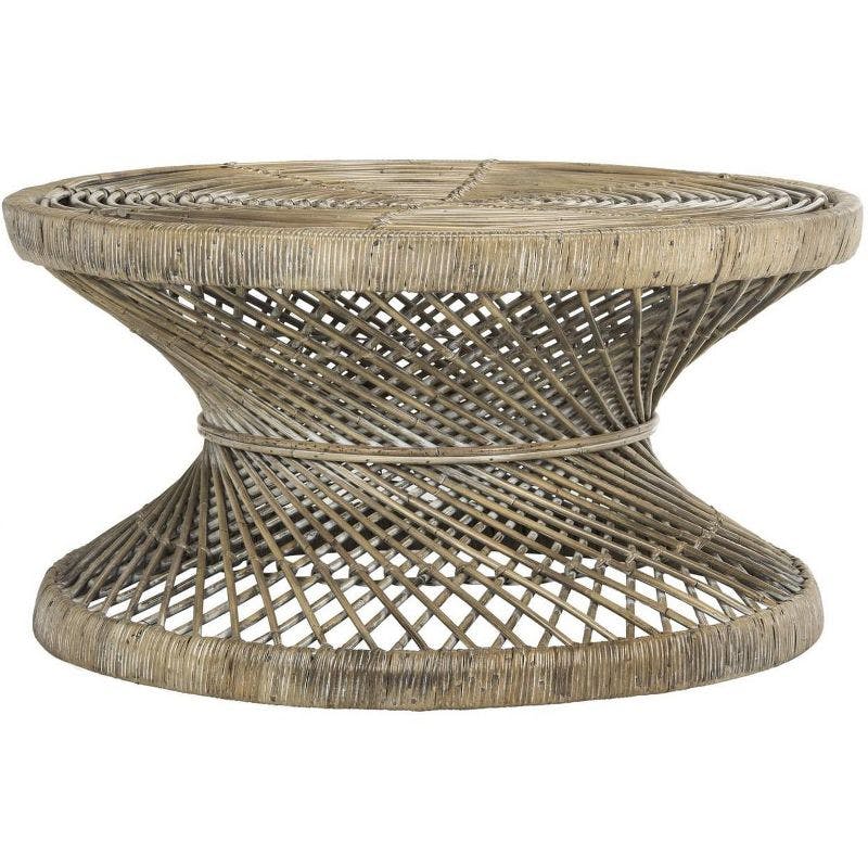 Transitional Grey Round Wicker Coffee Table