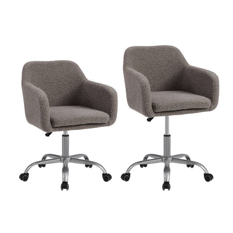Ergonomic Gray Sherpa Swivel Office Chair with Fixed Arms