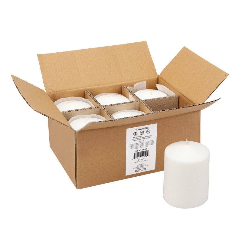Elegant White Paraffin Pillar Candles 6-Pack, 3x4 Inches