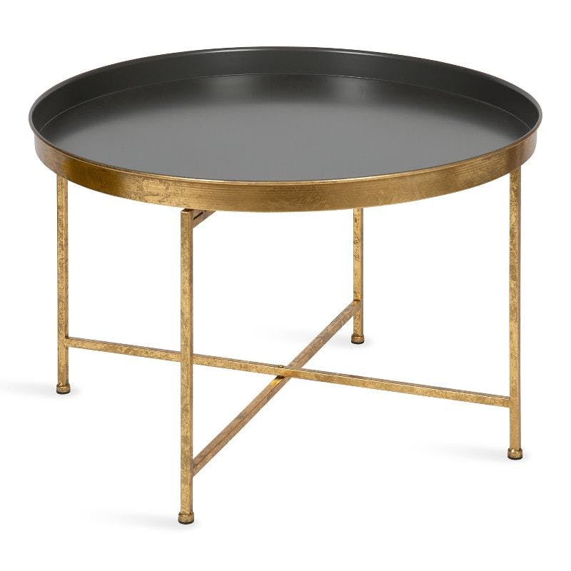 Elegant Celia Round Gray and Gold Iron Coffee Table