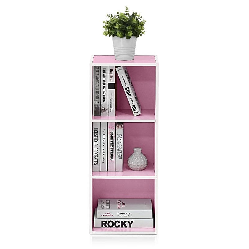 Whimsical White/Pink Wooden 3-Tier Storage Shelf for Kids