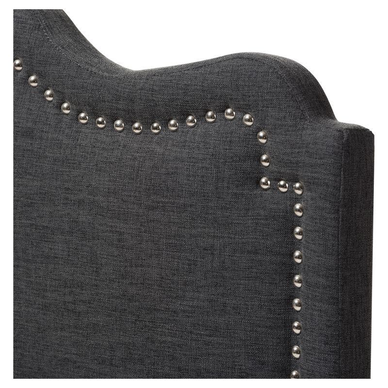Nadeen Queen Dark Grey Leather Upholstered Headboard with Silver Trim