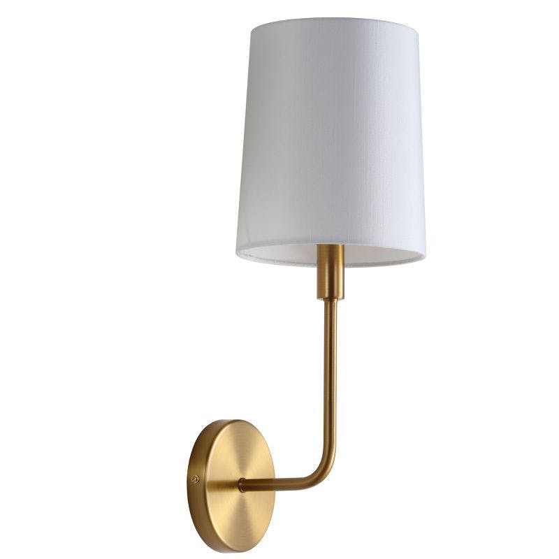 Contemporary Brass Gold Wall Sconce with Off-White Cotton Shade