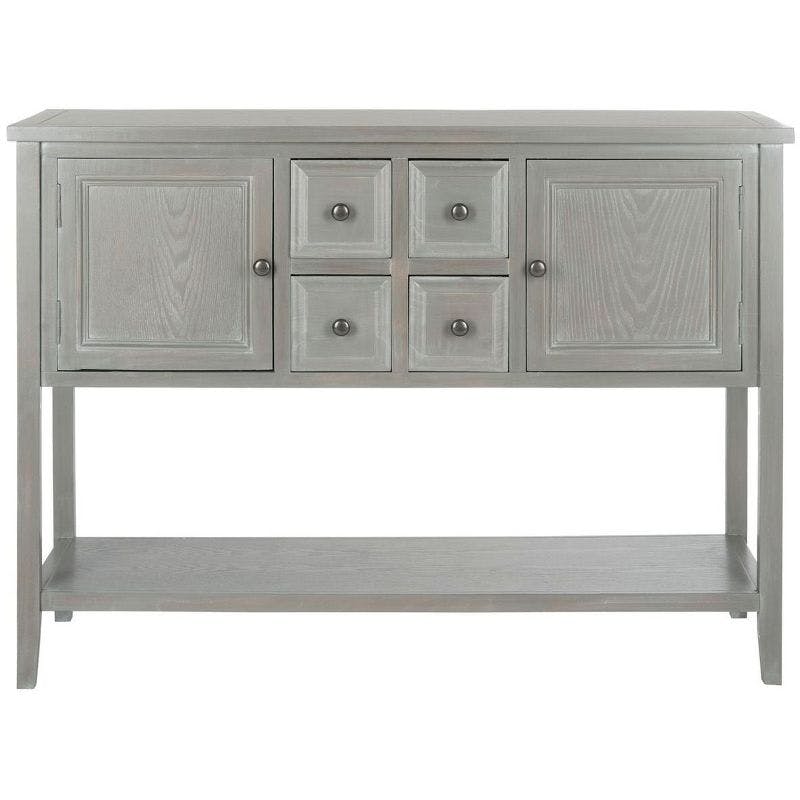 Transitional French Grey Sideboard with Open Shelf and Petite Drawers