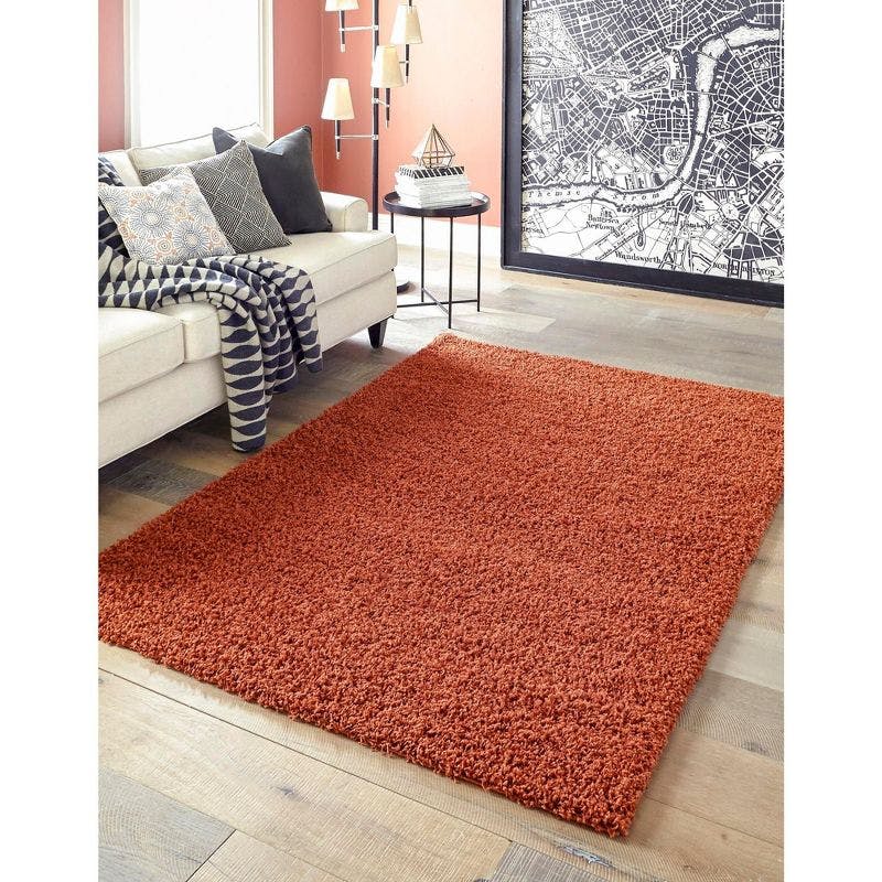 Luxurious 8' x 10' Blue Solid Shag Synthetic Area Rug