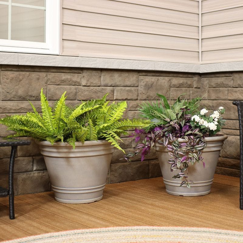 Franklin 21" Beige Polyresin Weather-Resistant Indoor/Outdoor Planter Set