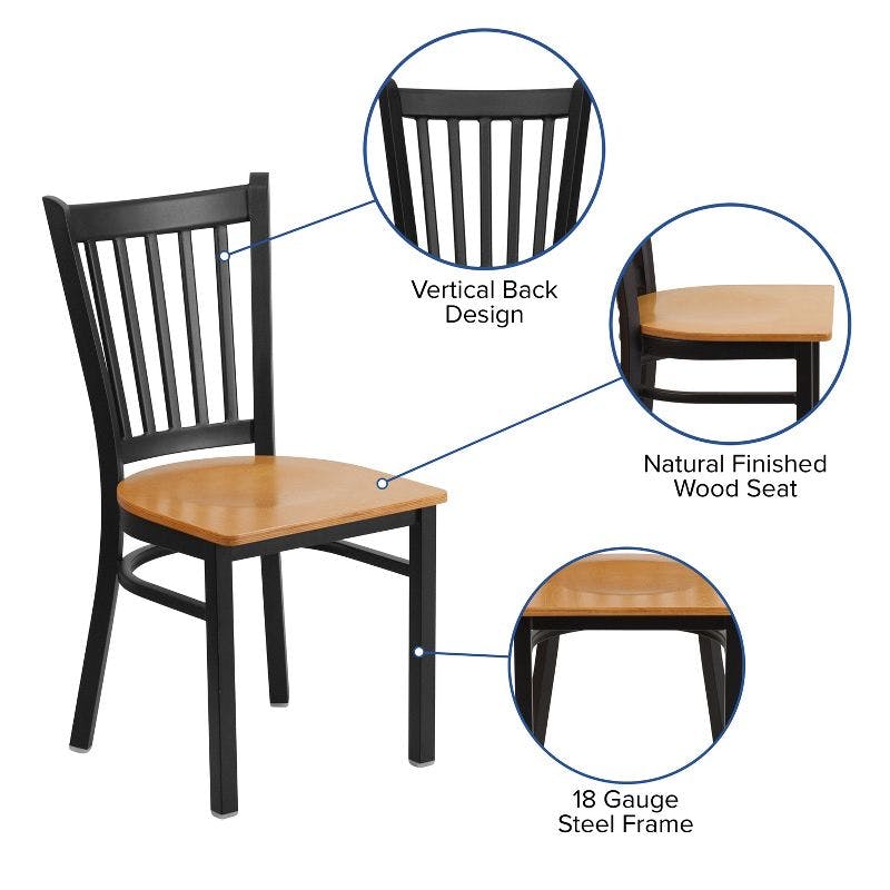 Windsor High Slat Side Chair in Black Metal with Natural Wood Seat