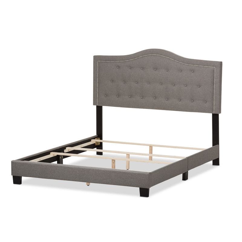 Emerson Light Gray Full Double Upholstered Bed with Nailhead Trim