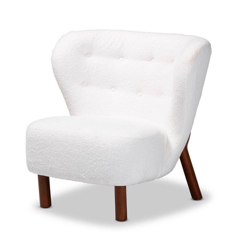 Cabrera White Boucle and Walnut Wood Contemporary Accent Chair