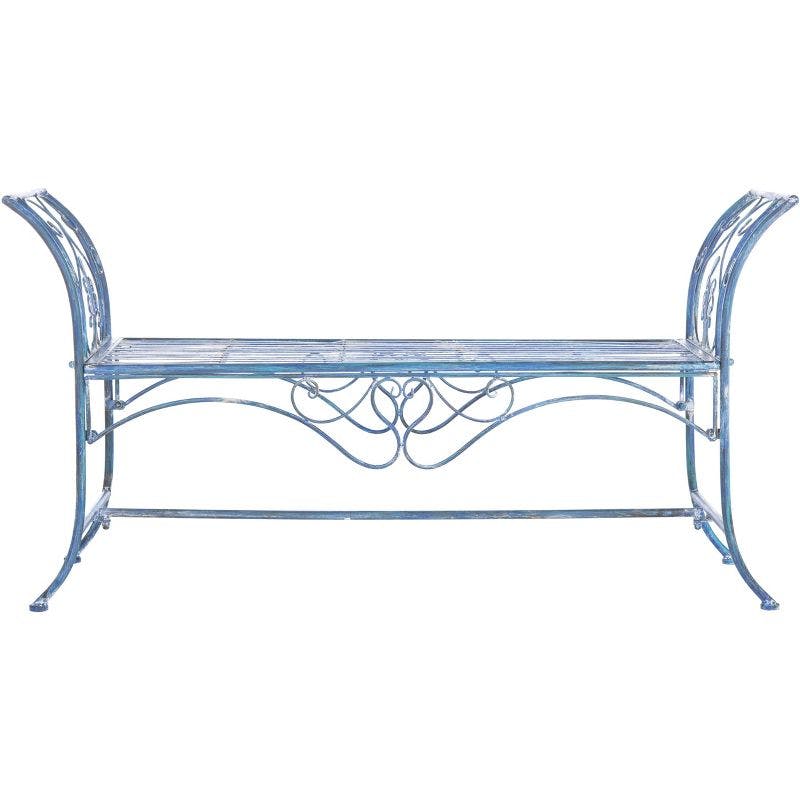 Victorian Elegance 51-inch Mossy Blue Wrought Iron Garden Bench