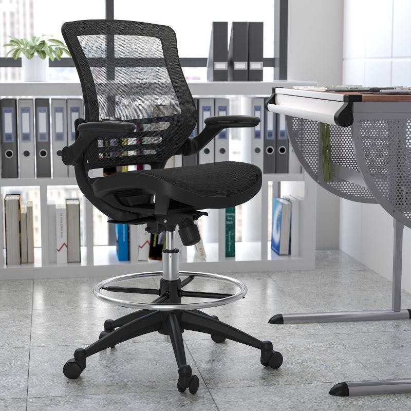 Elevate Black Mesh Drafting Chair with Adjustable Arms and Swivel