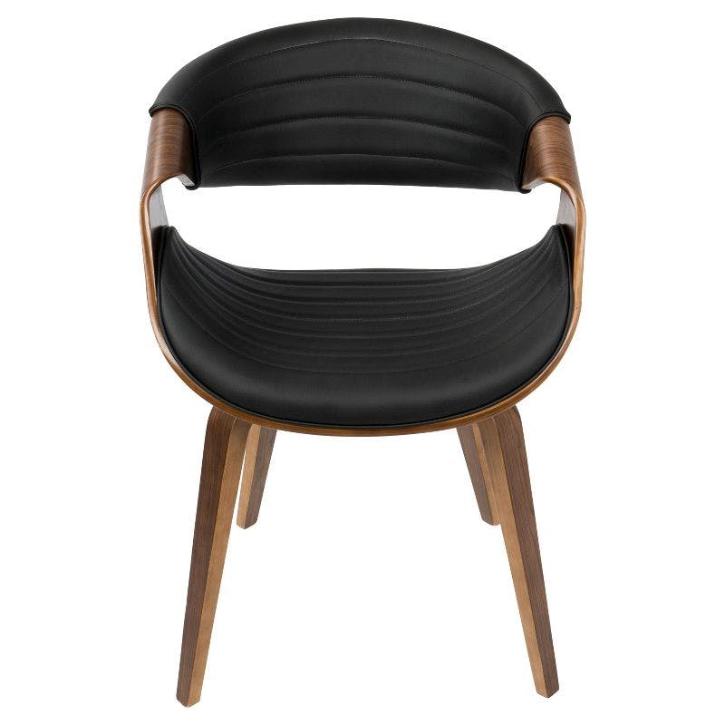 Symphony High-Back Black Faux Leather & Walnut Wood Arm Chair