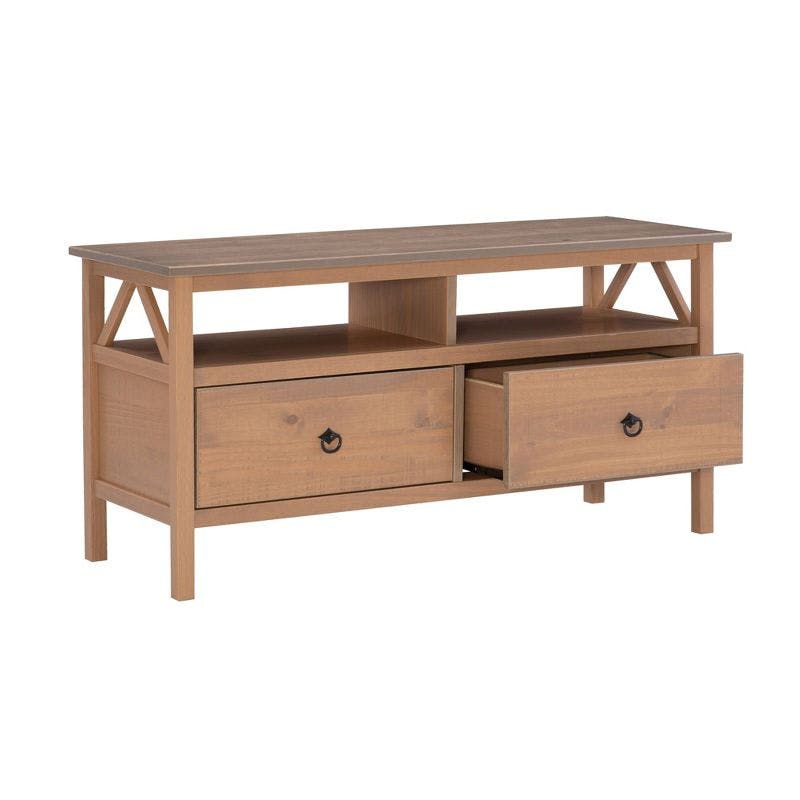 Rustic Gray 48'' Media Stand with Open Shelf and Storage Drawers