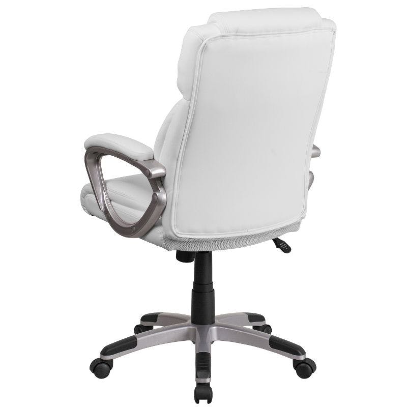 Elegant White LeatherSoft Mid-Back Swivel Office Chair with Padded Arms