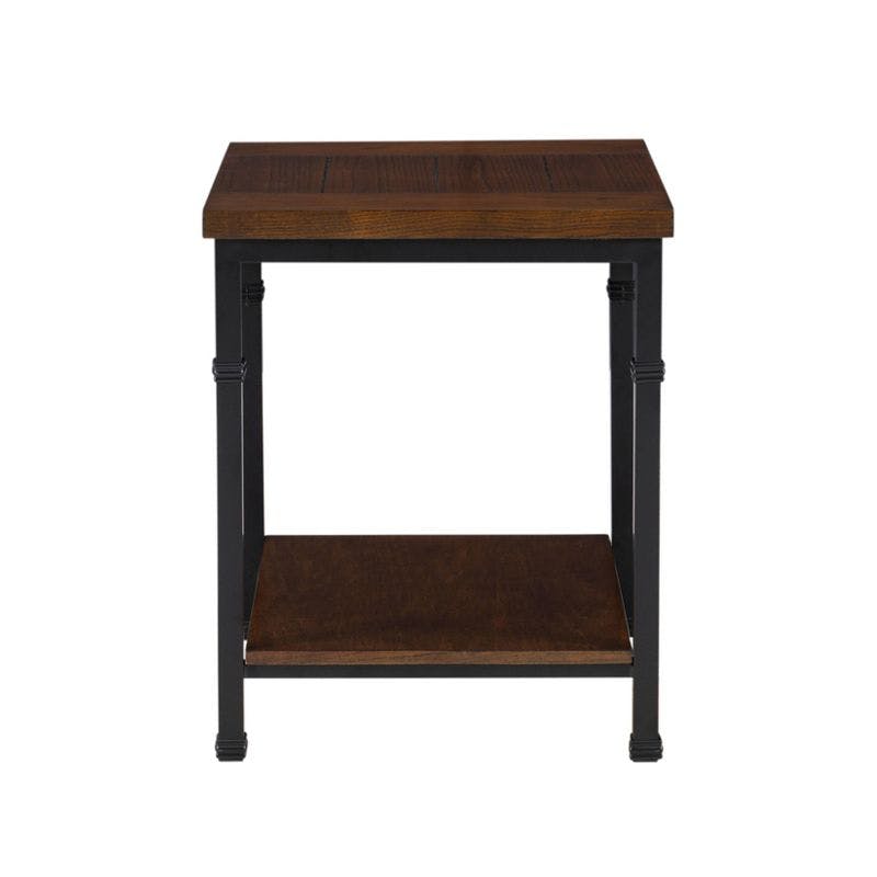 Austin Industrial Black Metal and Ash Wood End Table with Shelf