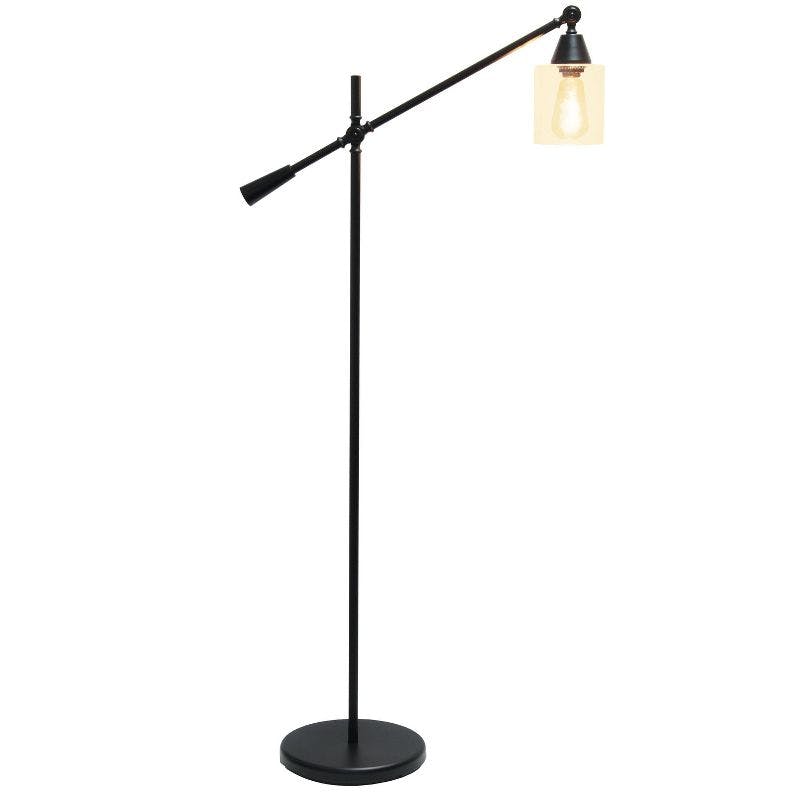 Edison-Inspired Adjustable Black Matte Floor Lamp with Clear Glass Shade
