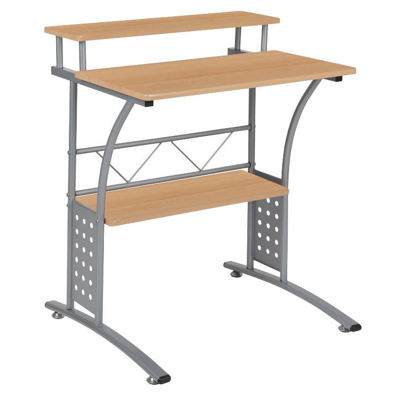 Clifton 28" Maple and Silver Compact Computer Desk with Storage Shelves