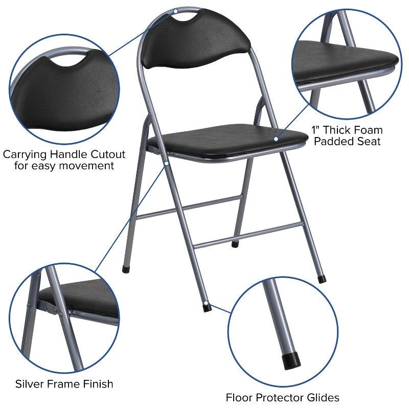 Hercules Series Sleek Black Vinyl & Metal Folding Chair Set with Carrying Handle
